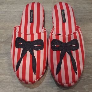 Victoria's Secret Signature Satin Stripes and Bow Slippers Sz M